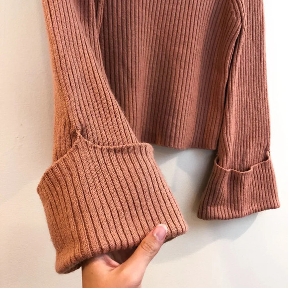 Tularosa Tan Wide Sleeve Scoop Neck Ribbed Preppy Trendy Sweater Small - Picture 3 of 8